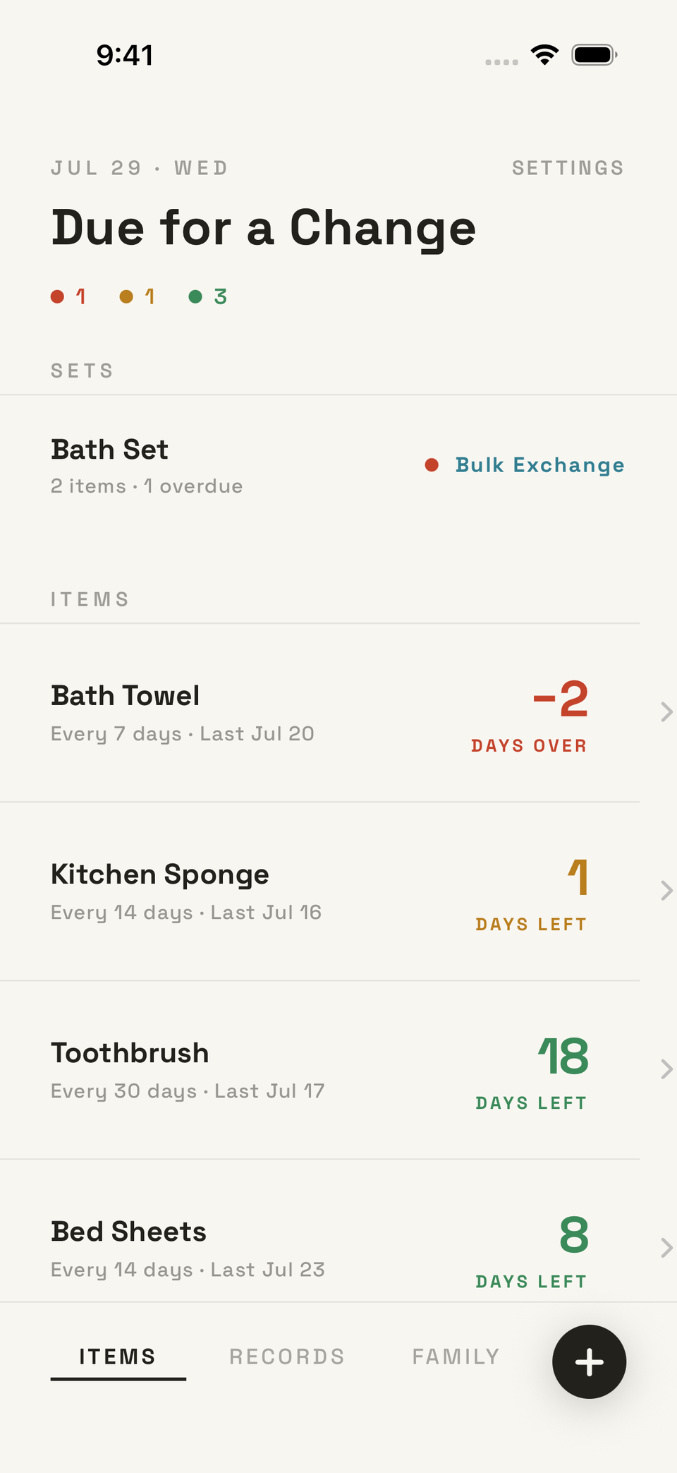 KAETAO home screen — today's status